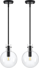 Modern Black Glass Pendant Lights for Kitchen Island - 2 Pack