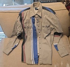 Vintage Wrangler Brushpopper Men  s Striped Pearl Snap Western Shirt Size 17x35
