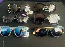 Lot of 6 Sunglasses Aviator/Rectangular Black Frames Mirrored/Tinted