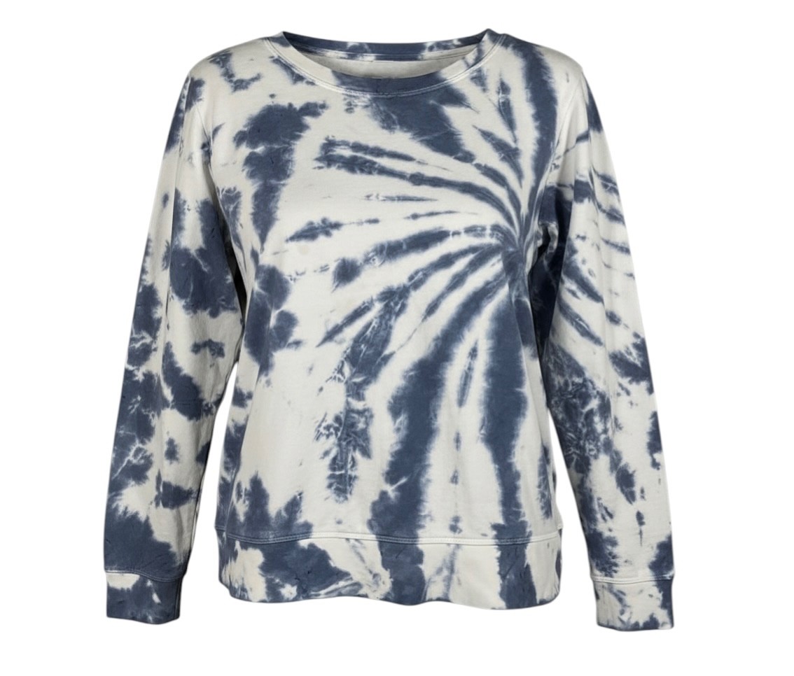 J CREW White Blue Tie Dye ALL COTTON SWEATSHIRT TOP French Terry Fleece LADIES S