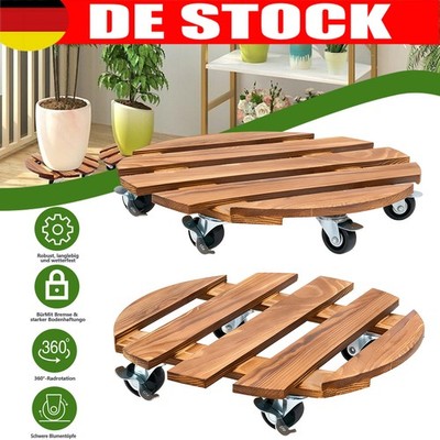 Runde Pflanzenroller aus Holz 2er Set Ø 30 cm Outdoor wetterfest mit Bremse