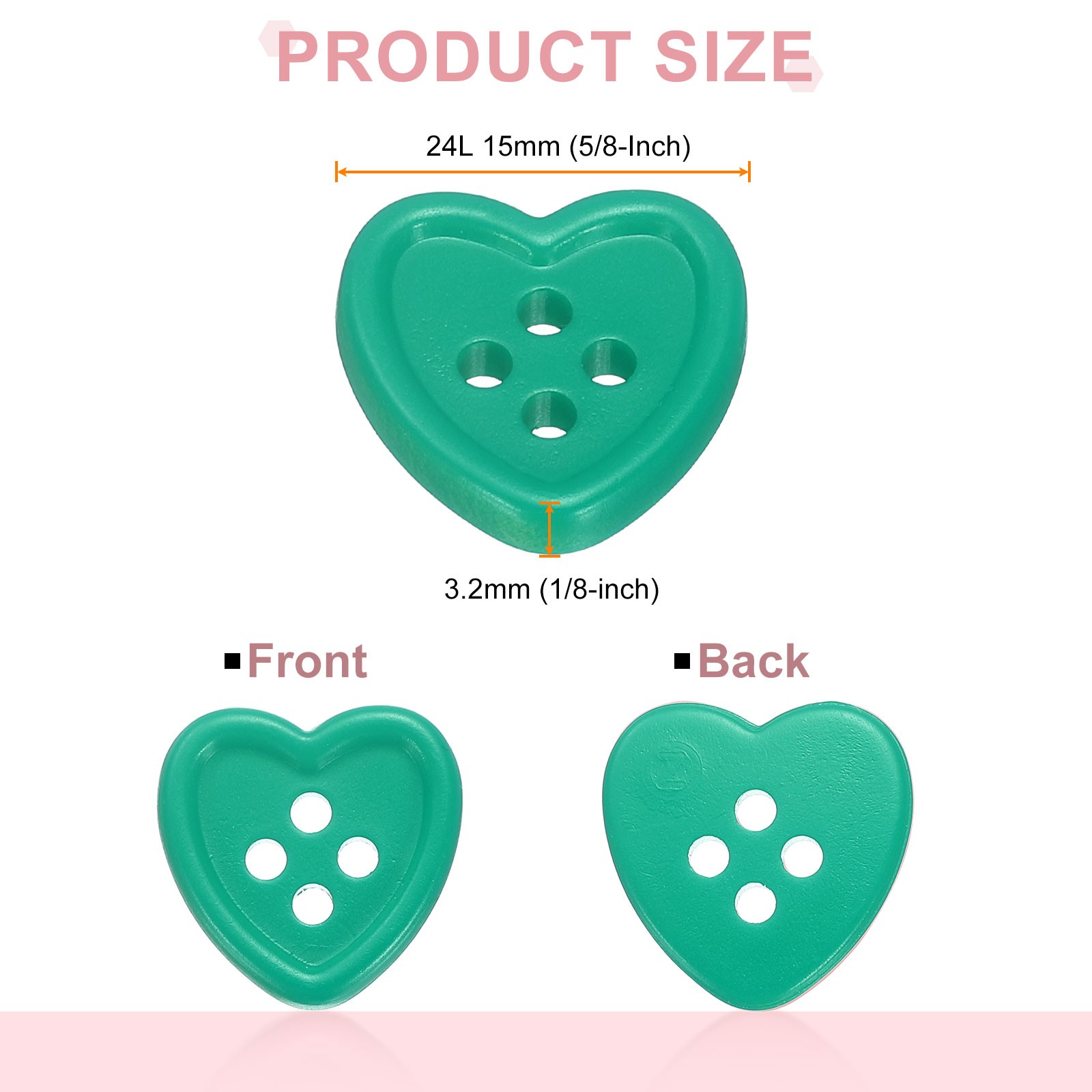 40pcs Heart Resin Sewing Button, 15mm 5/8" 4 Hole Sweater Buttons, Green