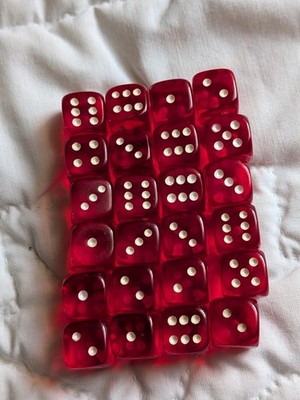 CHESSEX TRANSLUCENT 12mm Qty 24 D6 RED WITH WHITE DICE MTG OR WARHAMMER POKEMON