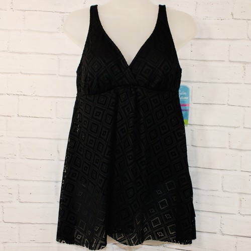 Swim Solutions Black Size 12 Crochet Flyaway Tummy-Control Swimdress NWT $109 - Photo 3/11
