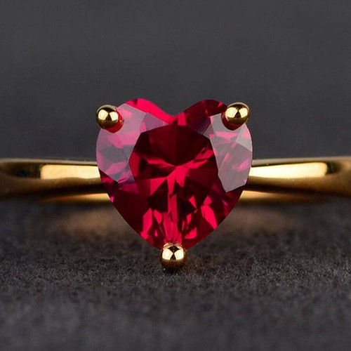 2Ct Heart Cut Red Ruby Solitaire Engagement Wedding Ring 14K Yellow Gold Over