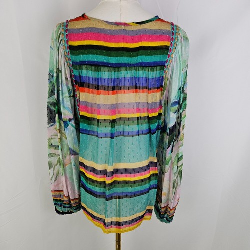 Bl^nk Elouera Peasant Blouse X-Small Multicolor Stripe Embroidered Boho - Picture 5 of 12