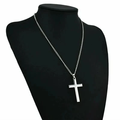 Solid Sterling Silver (925) LARGE Plain Cross Pendant 48mmx26mm - Image 1 of 4