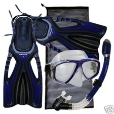 Promate Snorkeling Diving Mask Goggle Dry Snorkel Fins Flippers Bag Gear Set