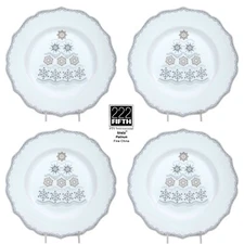 222 Fifth AMELIE - PLATINUM 8.75" Salad Plate Set 4Pc Snowflake Tree Christmas