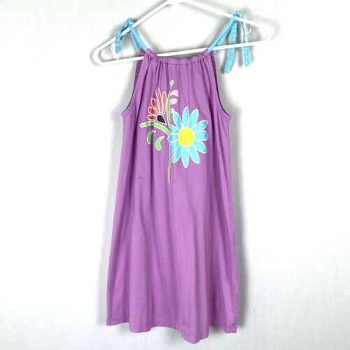 Hanna Andersson Girls Sun Dress 130 US 8 Purple Tie Straps Flower Summer