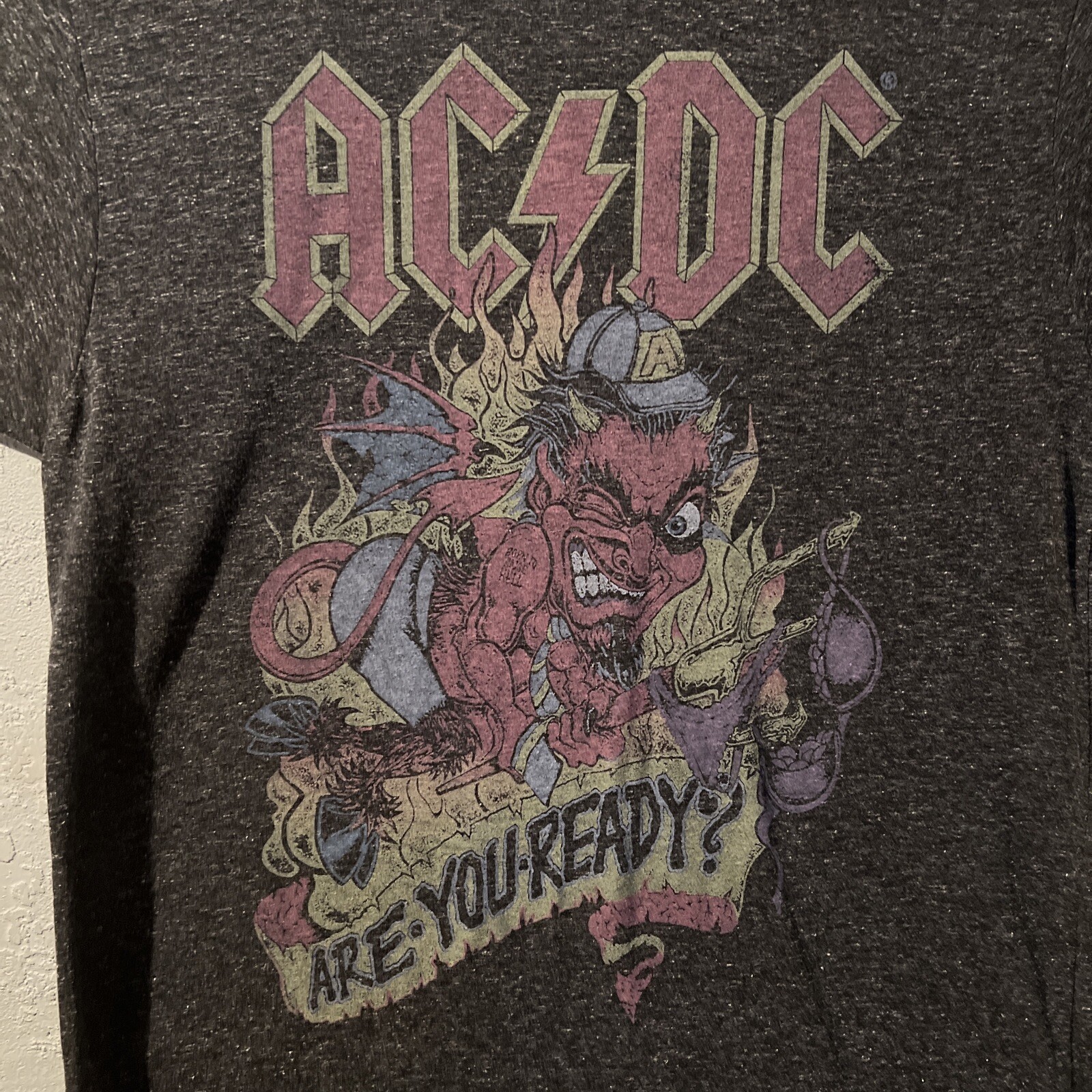 AC/DC Are You Ready speckled devil TShirt SIZE ADULT LARGE GRAY