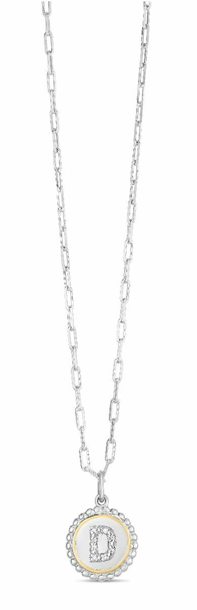 "Phillip Gavriel Designer Diamond \"D\" Initial Necklace 18k Gold N Sterling Silver"