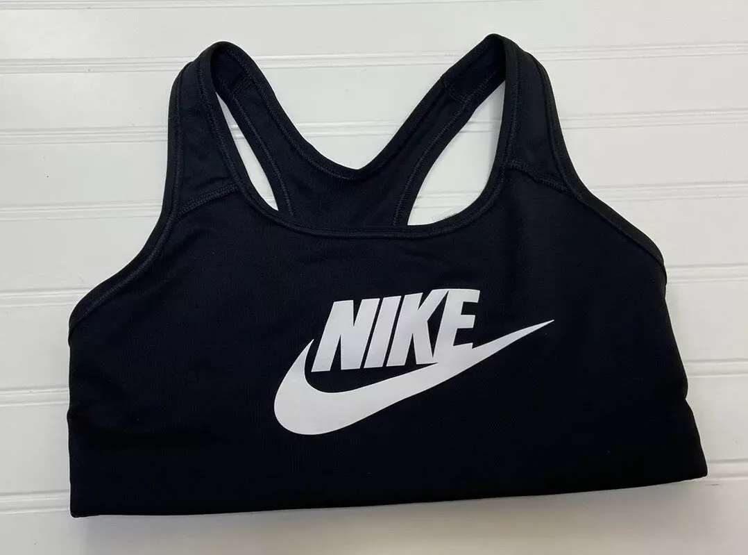 Nike Classic Swoosh Futura Women's Dri-Fit Sports Bra Black White Size XS