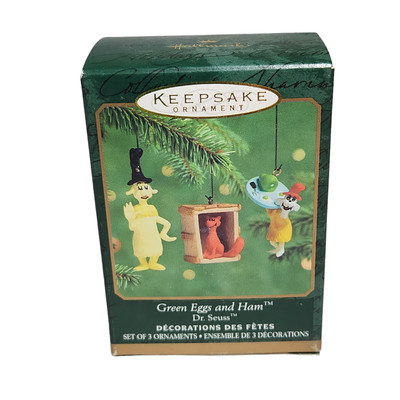 2000 Hallmark Dr Seuss Green Eggs and Ham Keepsake Mini Ornament Set of 3 IOB