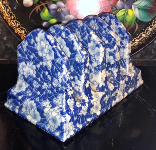Antique Flow Blue Ironstone China toast rack napkin letter holder 11x16.5x10cm - Picture 2 of 5