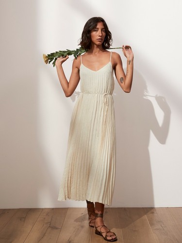 Satin Pleated Midi Dress 