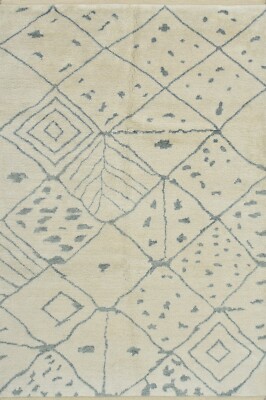 Moroccan Rug 6 1  x 9 3  Ivory Wool Contemporary Geometric Hand-Knotted Carpet