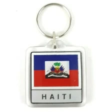 HAITI Key Chain Color Country Flag Plastic 2 Sided with Ring