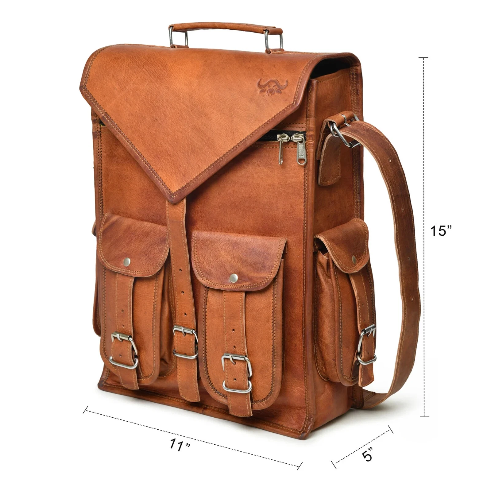 Bag Leather Backpack Rucksack New Genuine Travel Brown Messenger