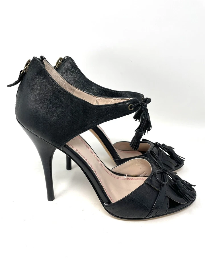 МНОГО от Tracy Reese размер 37,5 Zora кожи килти кисточки сандалии каблуки - Изображение 2 из 4