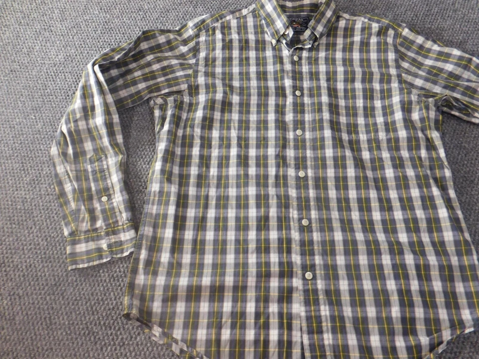 Camisa masculina American Living média verde azul xadrez botão para baixo clássica - Imagem 3 de 4