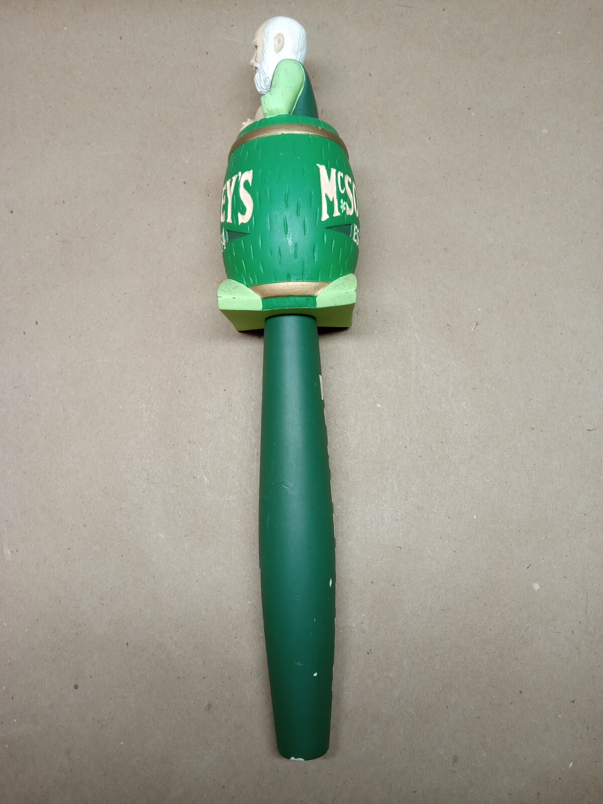 McSorley's Irish Pale Ale Man On Green Barrel Ceramic Beer Tap Handle