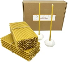 300 Natural 100% Pure Beeswax Taper Candles ( 8") Natural Honey Scent Bulk
