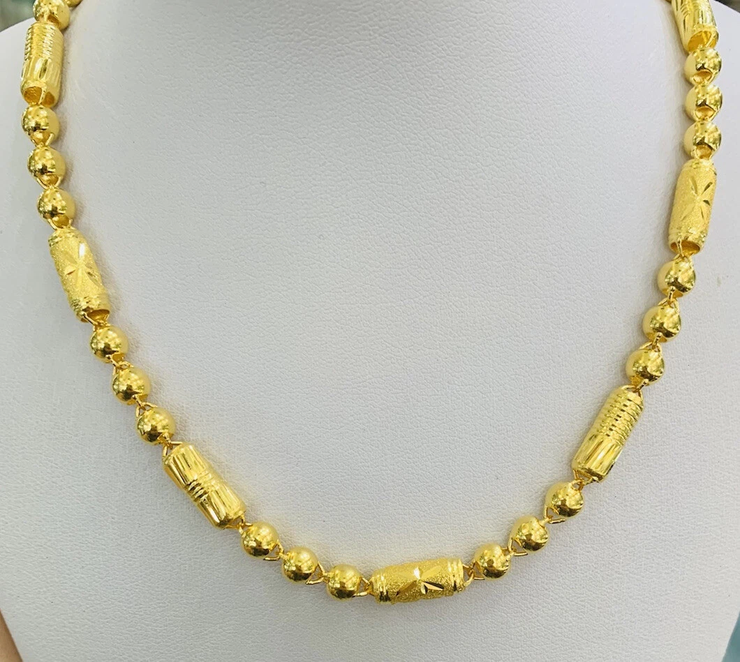 24k Yellow Gold Ball Diamond Cut Chain Necklace 30.05Grams 24In