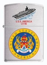 USS America (CV-66) Aircraft Carrier Zippo MIB  Brushed Chrome