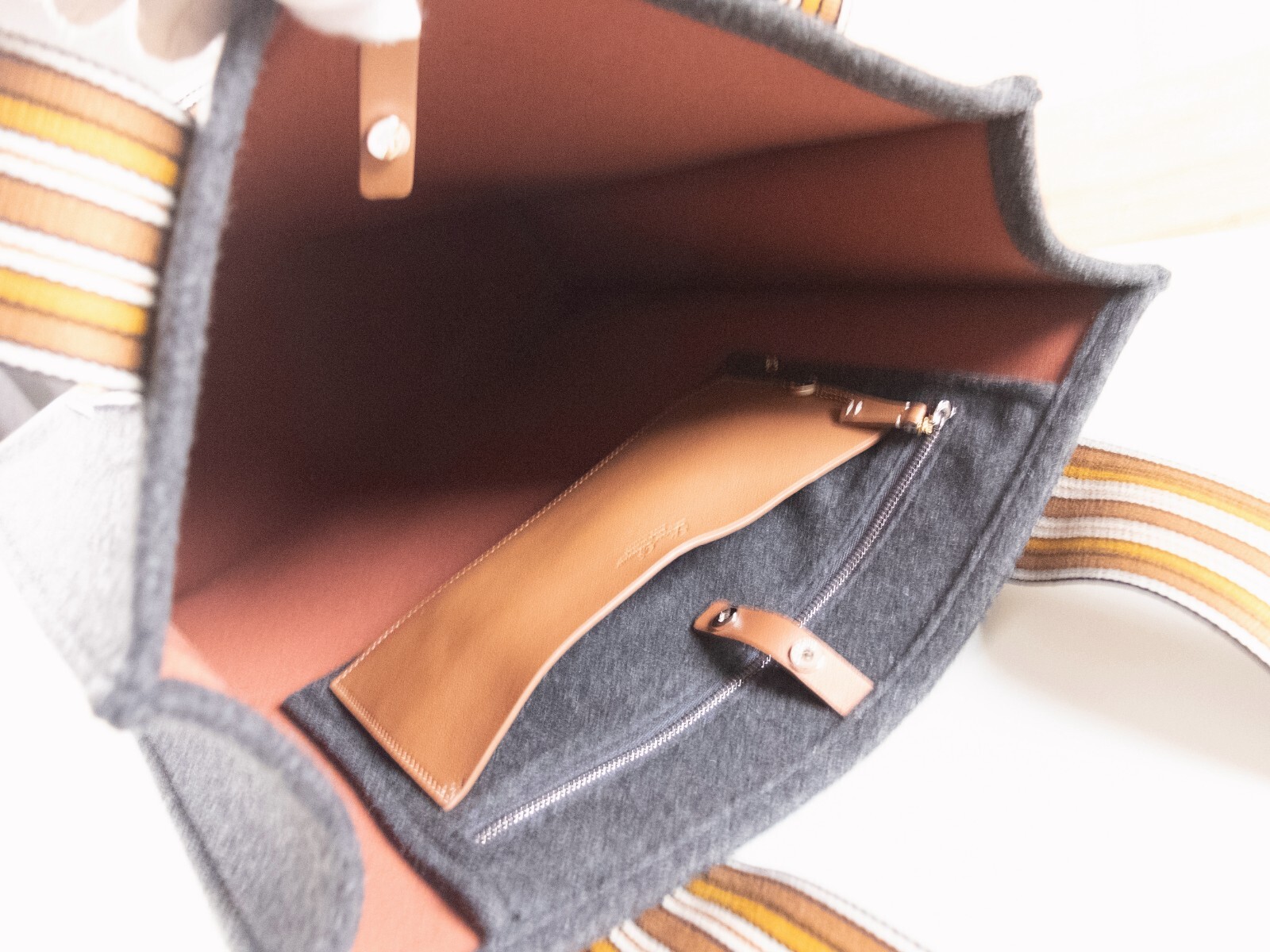 (NO CUSTOMS TAX) LORO PIANA Suitcase Stripes dark gray cashmere tote bag Italy image 10