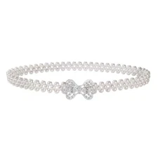 Women Pearl Waist Belt Elastic Wedding Bridal Belt with Rhinestone Crystal Sash