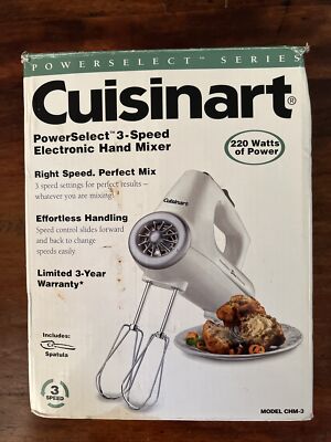 Cuisinart Power Select 3-Speed Electronic Hand Mixer CHM-3 - Box-Beaters-Manual 