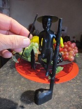 Sculpture Bois Pêcheur Chinois Echasse Canne a pêche Poisson à Pot Bonzaï Cactus