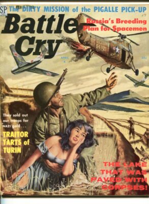 MAG: BATTLE CRY- APR 1959-STANLEY PUBS-SPICY BABE COVER-RUSSUANS-TERROR-vg/fn