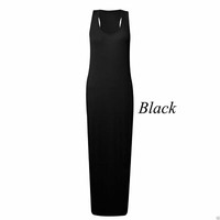Womens Racer Maxi Dress Jersey Long Summer Muscle Vest Maxi Back Size 8-26
