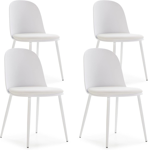 Set Di 4 Sedie Kana Bianche, Gambe in Metallo E Sedile Imbottito, 45 Cm (Larghez - Foto 8 di 12