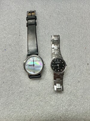 Two Skagen Watches Need Batteries MOP Face Diamond Numbers Stainless Steel 