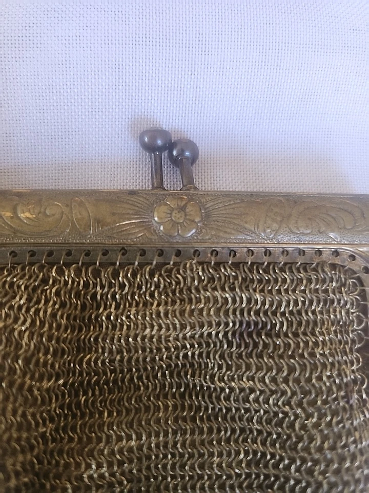 Antique Art Nouveau Purse Embossed German Silver Chainmail Mesh Evening Bag - Image 3 of 4