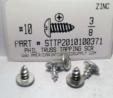  10x3/8 Truss Head Phillips Tapping Screws Steel Plated 50 