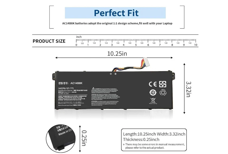NUEVA OFERTA* Nueva Batería Original para Portátil Acer ES1-131 Series 15.2V 48Wh AC14B8K Foto 2 de 4