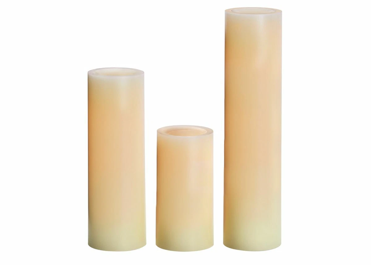 3pk Vanilla Scented LED Pillar Candle Set Cream Wax Shell Made By