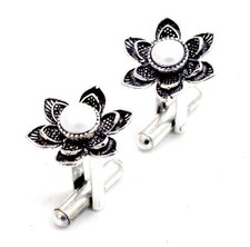 925 Sterling Silver Mother of Pearl Gemstone Jewelry Cufflinks for Men Size-1