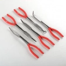 5 Piece Long Bent Needle Nose Plier Straight 90 Degree Tool Set Kit Hose and Cab