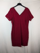 George Ladies casual midi lace lined dress size 24 red short sleeve