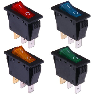 Wippschalter Ein/Aus 12V DC & 230V AC Beleuchtet Rot Blau Grün Gelb Kippschalter