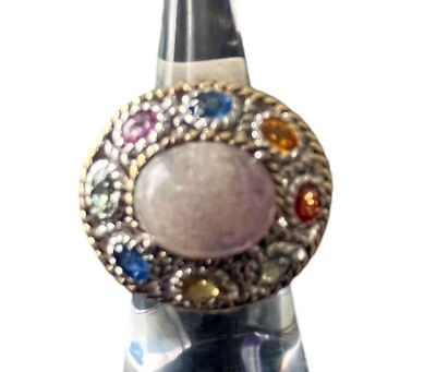 Sima K Two Tone Blue Quartz SAPPHIRES East West Sterling Silver Ring 6