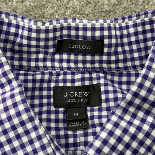 Camisa de guinga Crew Ludlow 120s 2 capas púrpura blanca a cuadros calce ajustado talla M preppy - Imagen 2 de 6