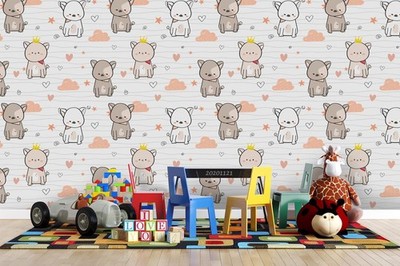 3D Cat Stars Clouds Cartoon Pattern Wall Murals Wallpaper Murals Wall Sticker