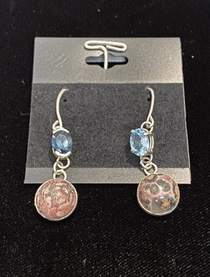 Handmade Drop Dangle Blue Topaz Leopard Skin Jasper Sterling Silver Earrings