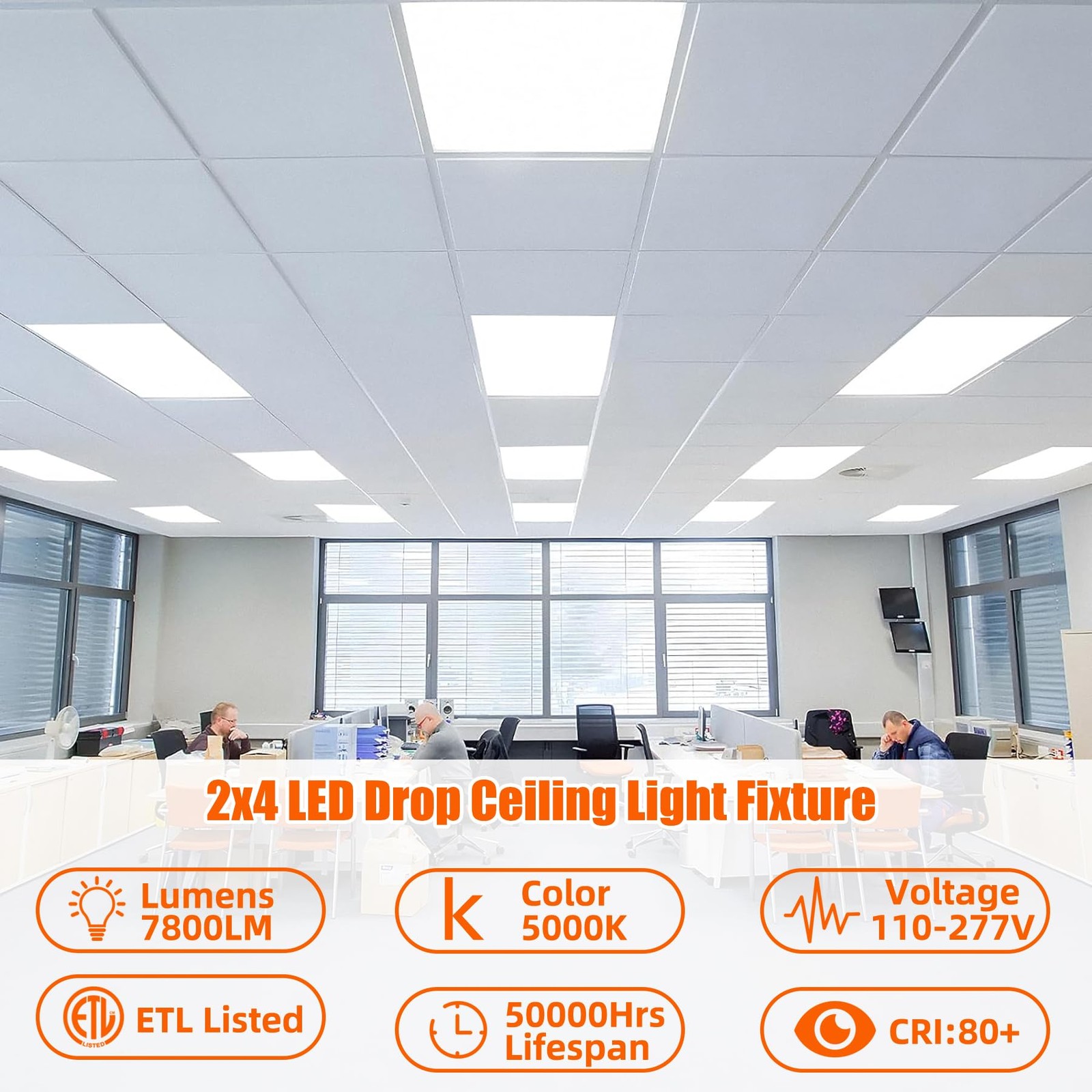 LifSunLit 2x4 LED Flat Panel Light Drop Ceiling 7800 Lumens,5000K Commercial ...